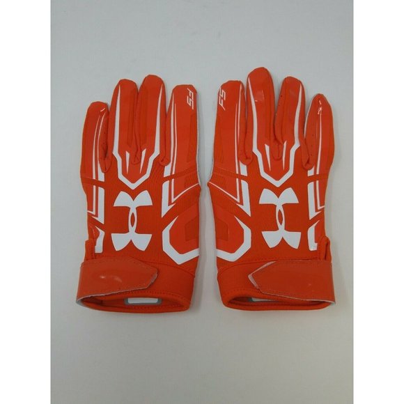 New Under Armour Men's Orange/Orange/White WR Football Gloves - Size XLarge - Picture 1 of 4